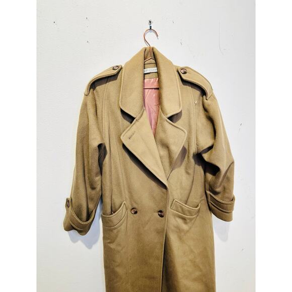 Vintage LARRY LEVINE Tan 100% Pure Wool Button Front Trench Coat Size 4 - Picture 3 of 15